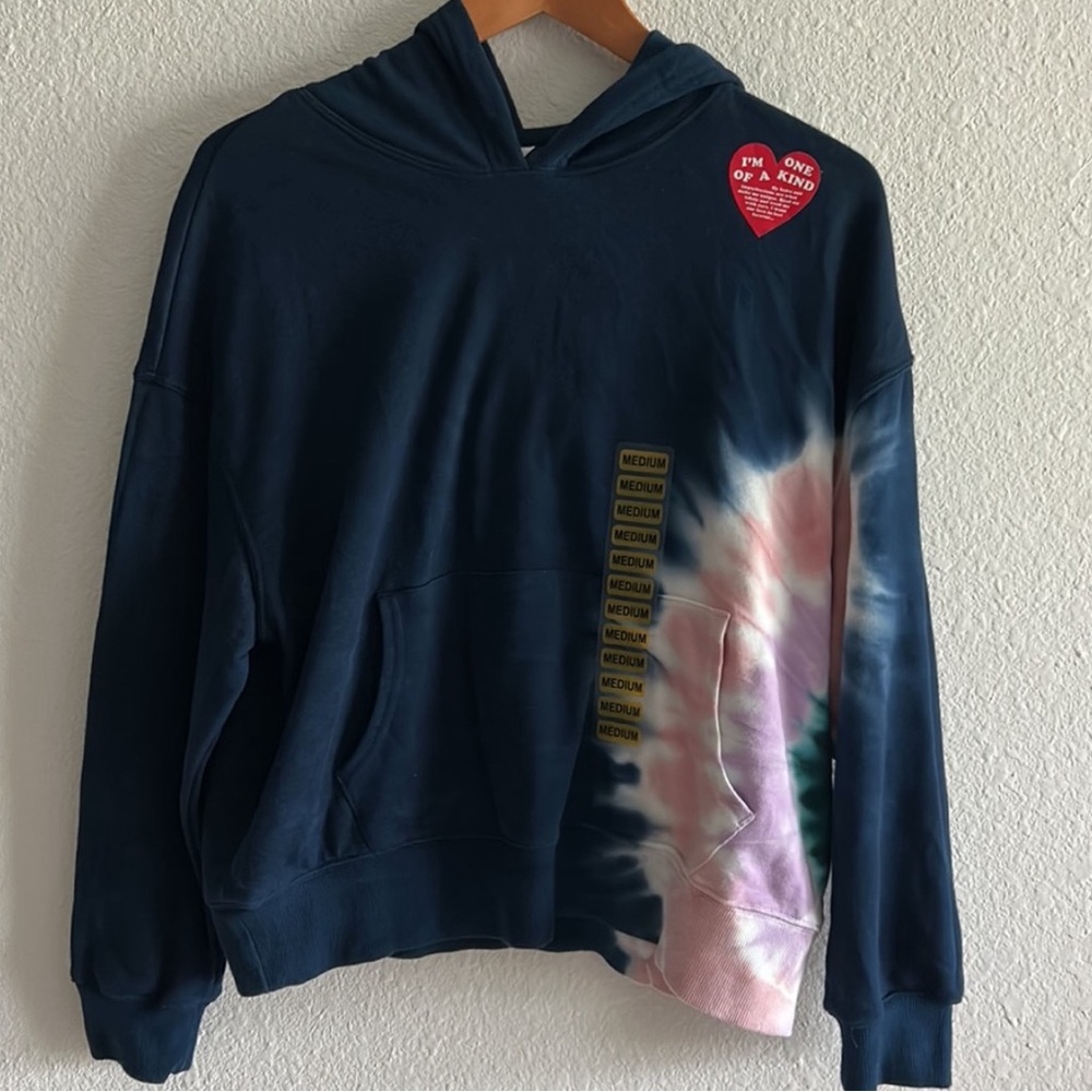 Wildfox Dark Navy Hoodie Kangaroo Pocket Tie Dye Pullover - Picture 2 of 15